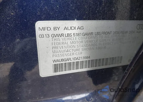 2013 Audi S4 3.0T Premium Plus из США, поврежденный, VIN WAUBGAFL1DA213984